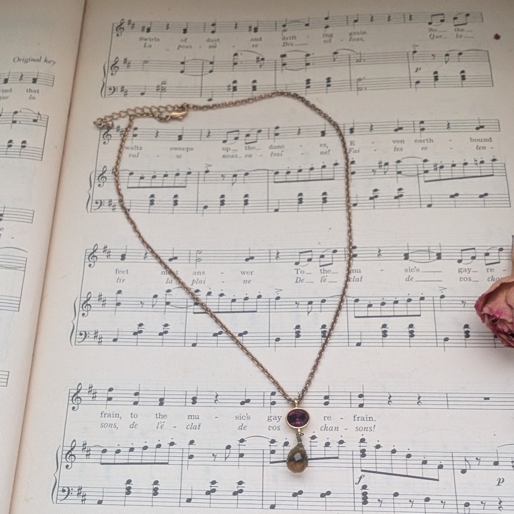 Vintage Gold And Purple Pendant Necklace